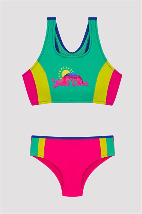 K Z Ocuk Renkli Halter Bikini Tak M Pl O N Iy Mix Ok Renkli Penti