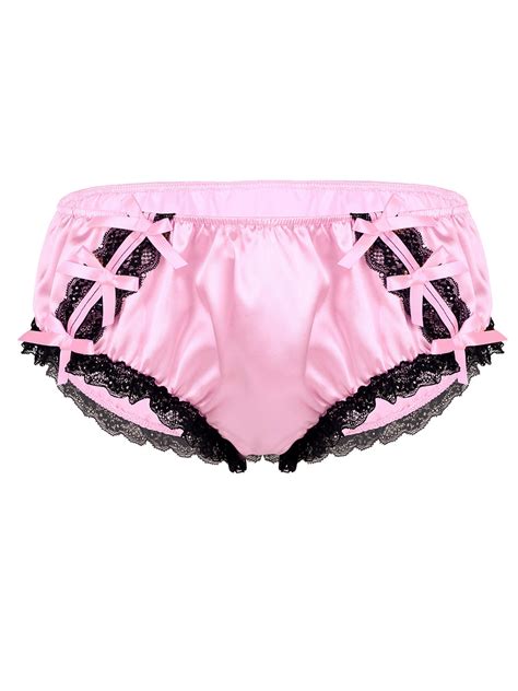 Yartina Men S Satin Lace Ruffle Underwear Bikini Briefs French Maid Panties Pink M Walmart