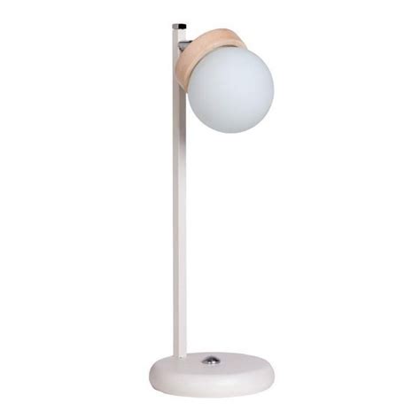 Luz Desing Lampara Velador Mesa Elyn Blanco Globo Opal Madera Apto Led