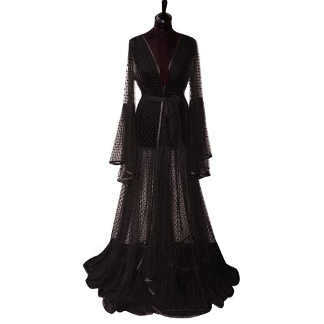 Women Fashion Tulle Robe Long Lingerie Nightgown Bathrobe Sleepwear Bridal Robe Lace Lingerie