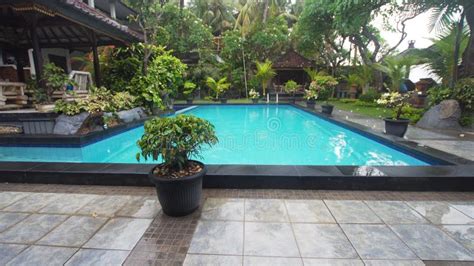 Outdoor pool in the hotel. stock image. Image of surface - 109230245