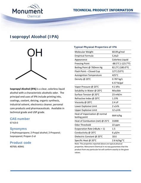 Pdf Isopropyl Alcohol Ipa Monumentchemical Tds Pdf