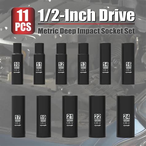 Epauto 12 Inch Drive Metric Deep Impact Socket Set Cr V 6 Points 11 Sockets