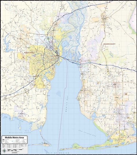 Mobile Metro Area Laminated Wall Map Topographics