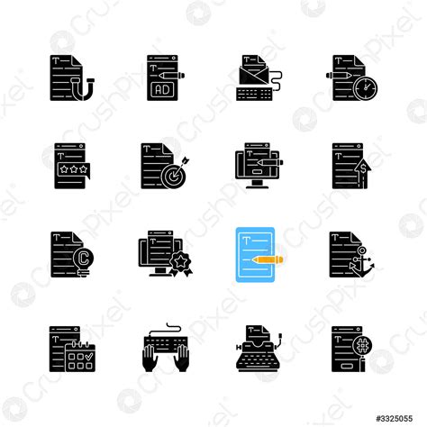 Copywriting Black Glyph Icons Set On White Space Stock Vector