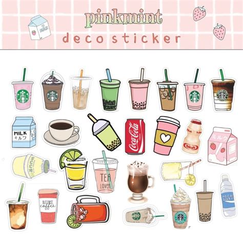 Jual Sticker Aesthetic Minuman Lucu Untuk Catatan Bujo Laptop Dll