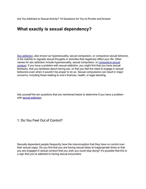 Ppt Are You Addicted To Sexual Activity 10 Questions For You To Ponder And Answer Powerpoint