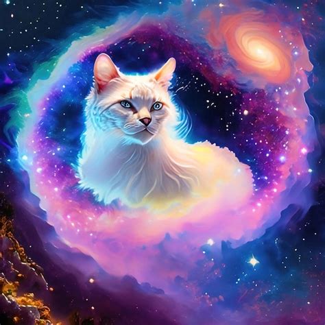 Um gato na nebulosa espacial fundo brilhante do universo galáxia