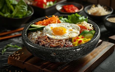 Premium Photo A Vibrant Bowl Of Bibimbap A Korean Mixed Rice Dish