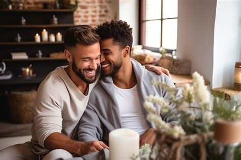 Premium Ai Image Beautiful Gay Couple Being Romantic Indoors