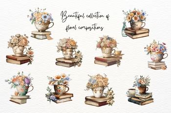 Watercolor Cups And Flowers Vintage Cup By Aneta Design TPT