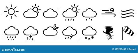 Weather Line Icons Interface Infographic Elements With Outline Sun