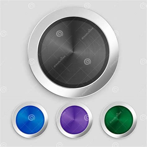 Four Realistic Brushed Metallic Buttons Set Stock Vector Illustration