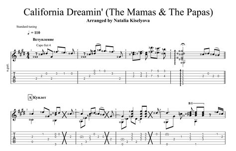 California Dreamin for guitar. Guitar sheet music and tabs.