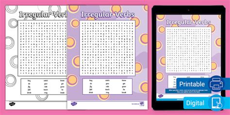 Irregular Verbs Word Search For Rd Th Grade Twinkl