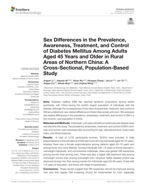 PDF Sex Differences In The Prevalence Awareness Treatment And