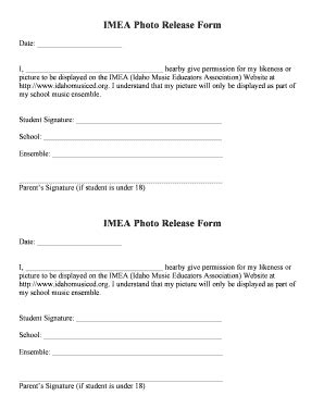 Fillable Online Idahomusiced IMEA Photo Release Form Idahomusicedorg