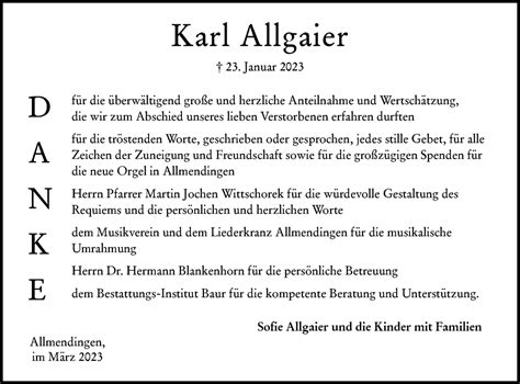 Traueranzeigen Von Karl Allgaier S Dwest Presse Trauer