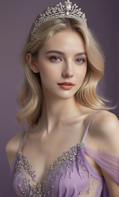 Premium Photo A Beautiful Girl With Blonde Hair Wearing A Luxurious Purple Dress Wearing A