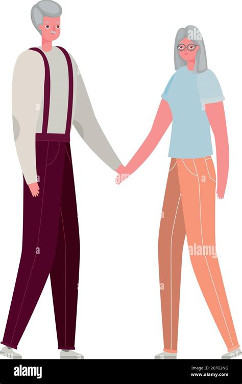 Senior Woman And Man Cartoons Holding Hands Vector Design Stock Vector