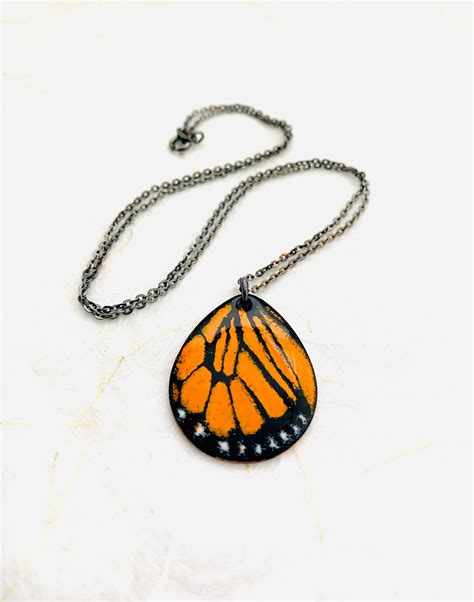 Butterfly Necklace Colorful Enamel Monarch Wing Pendant Etsy In