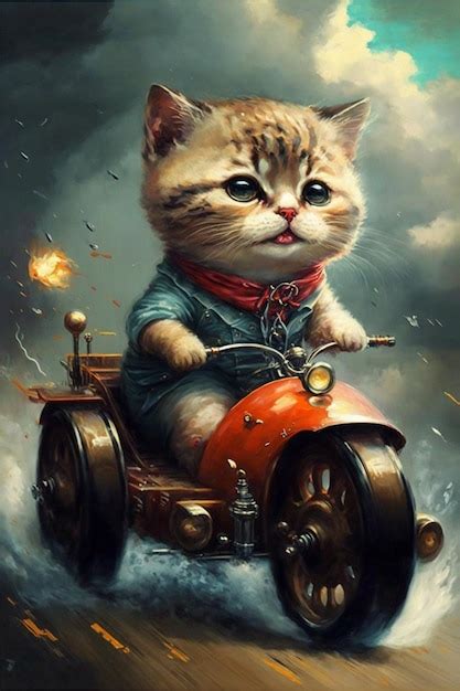 Pintura De Um Gato Andando De Moto Generativa Ai Foto Premium