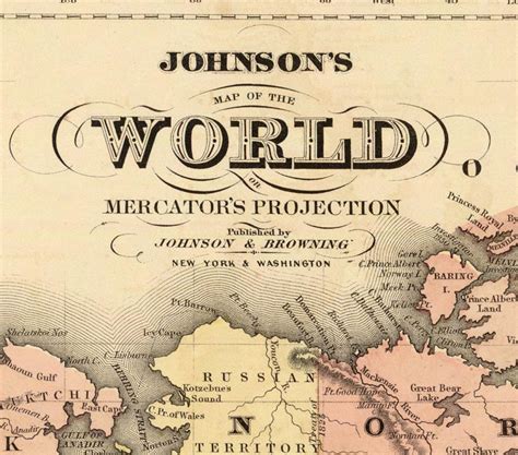 Vintage World Map 1860 Mercator projection - VINTAGE MAPS AND PRINTS