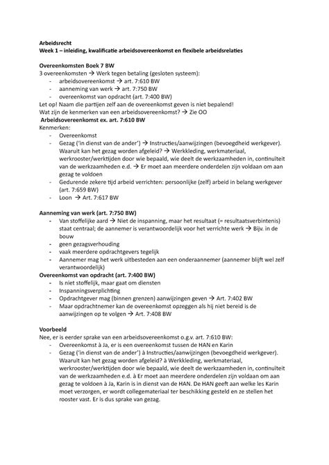 Arbeidsrecht Samenvatting Van Alle Collegeaantekeningen Arbeidsrecht