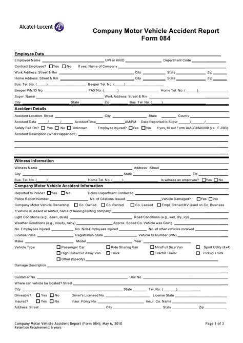 Accident Report Forms Car Work Injury More Templatearchive