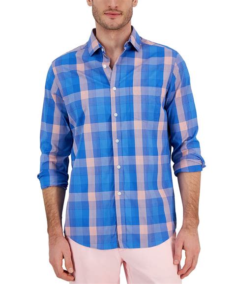 Club Room Mens Kevin Classic Fit Plaid Button Down Tech Shirt Created