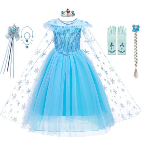 Girls Elsa Dress Kids Clothes Sequined Princess Costume With Cloak