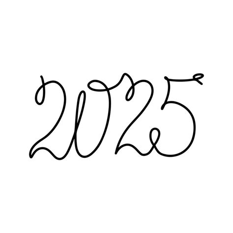 2025 Year In Single Line Style One Continuous Line Drawing Vector