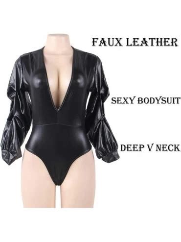 Leather Bodysuit Lingerie For Women Sexy Plus Size One Piece Teddy Deep