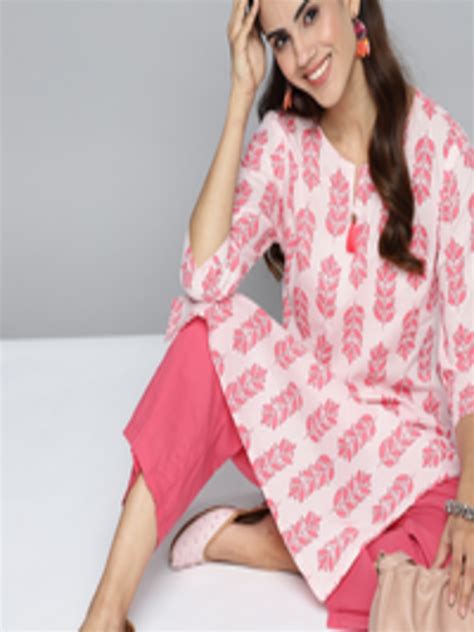 Buy Hereandnow Women Pink Ethnic Motifs Printed Pure Cotton Kurta