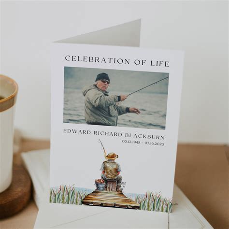 Gone Fishing Funeral Program Template for Man, Anglers Memorial Service