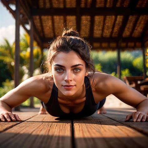 Premium Photo Smiling Athletic Woman Doing Planking Fitness Exercise