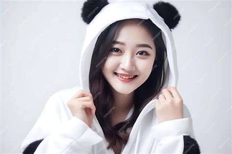 Premium Photo Korean Women Wearing Panda Costume Happy Smile