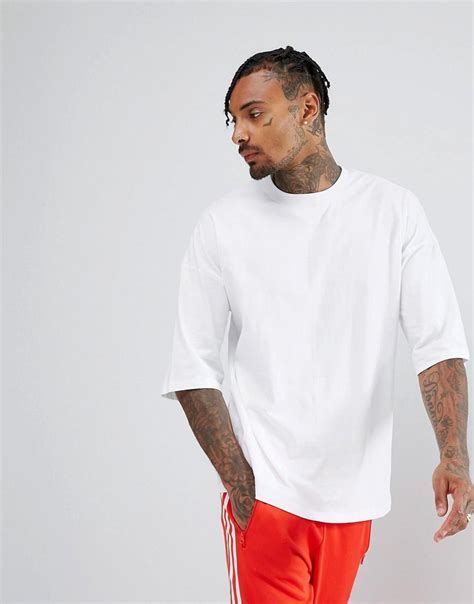 Lyst Asos Oversized Boxy T Shirt With Modesty V In White For Men