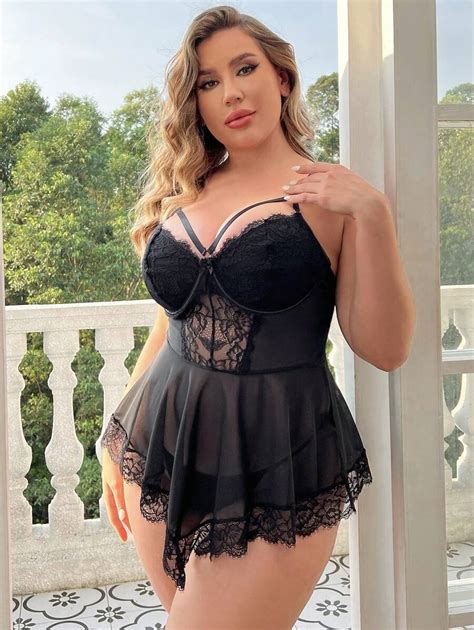 Plus Size Underwired Sexy Lingerie Skirt 2 Piece Set SHEIN USA