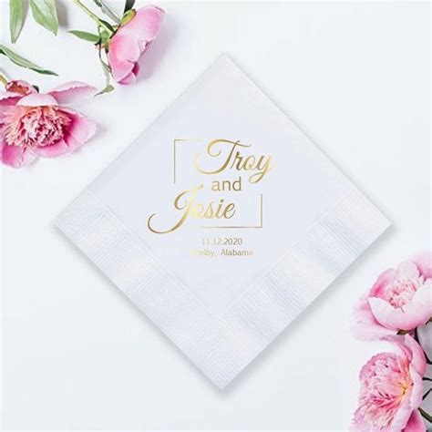 Personalized Wedding Napkins, Metallic Printed Wedding Napkins, Custom ...