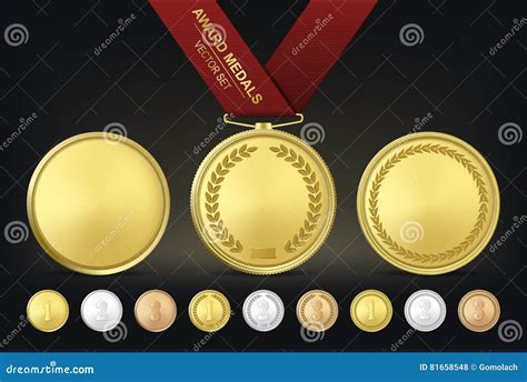 Vector Gold Silver And Bronze Award Medals Set Stock Vector