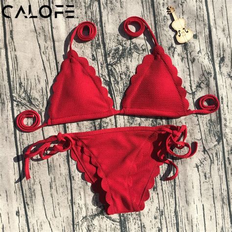 CALOFE 2018Sexy Floral Red Bikini Set Split Swimsuit Women Bandage