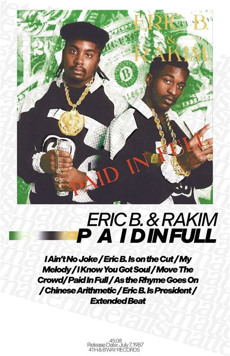 Eric B And Rakim Paid In Full Album Wall Poster Album Poster Music Wall Art Digital Template