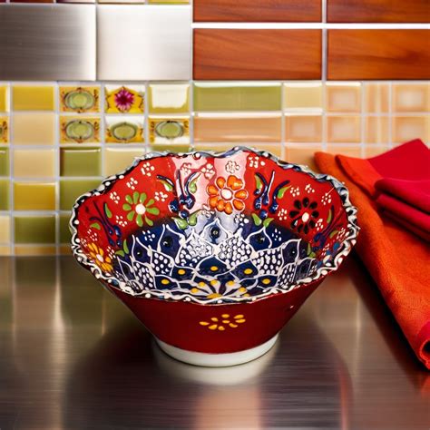 vibrantly coloured  shaped ceramic bowls  cm  turkish design