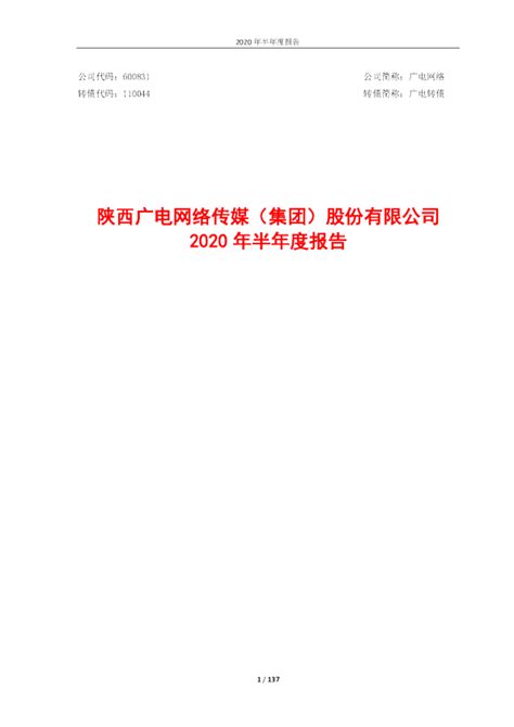 广电网络：2020年半年度报告