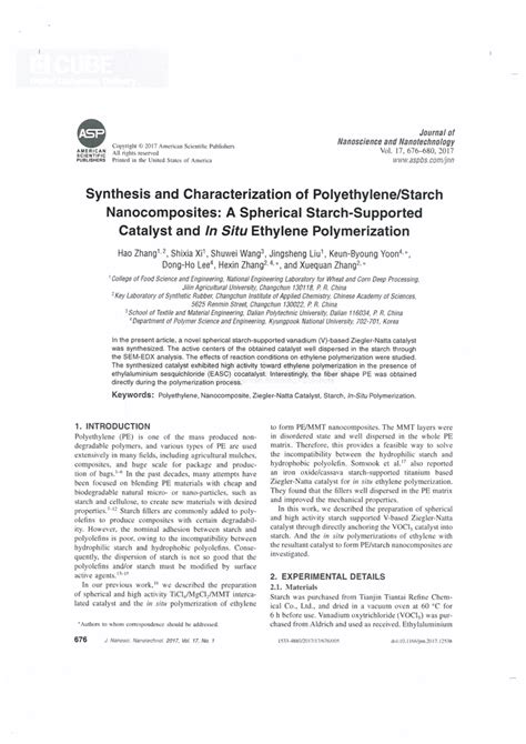 Pdf Synthesis And Characterization Of Polyethylene Starch