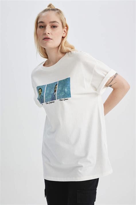 White Woman Van Gogh Oversize Fit Crew Neck Short Sleeve T Shirt