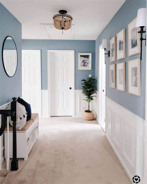 Blue Hallway Wall With White Half Wall Wood Paneling Soul Lane