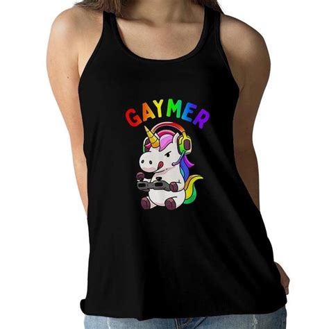 Gaymer Gay Pride Flag Lgbt Gamer Lgbtq Gaming Unicorn Gift Women Flowy Tank Seseable