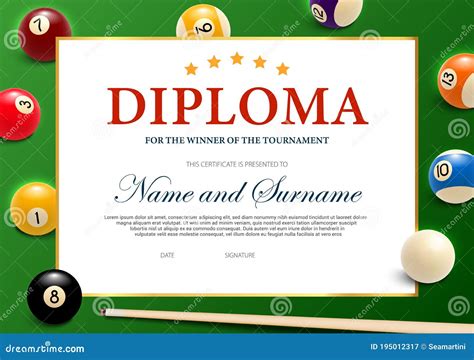 Diploma For The Winner Of Billiard Tournament Stock Vector